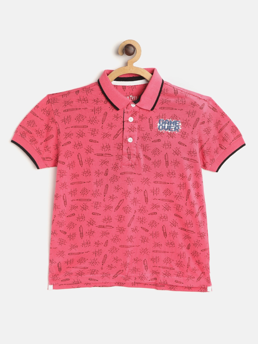 

Palm Tree Infant Boys Pink Tic-Tac-Toe Printed Polo Collar Pure Cotton T-shirt