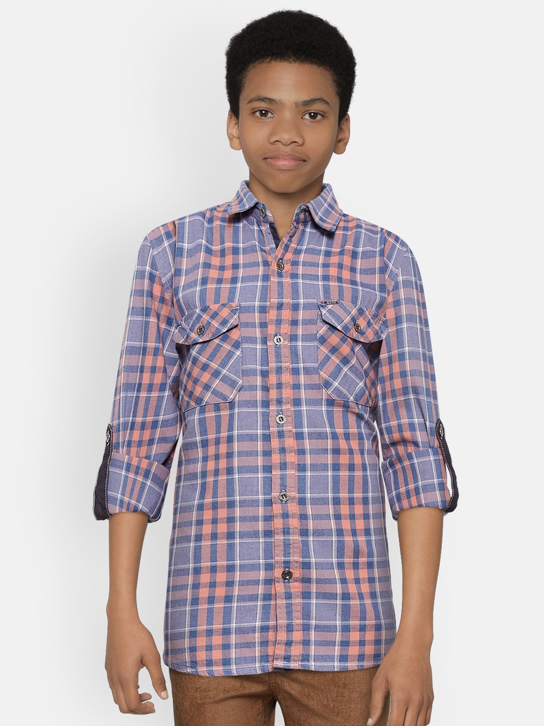 

Gini and Jony Boys Blue & Coral Pink Regular Fit Checked Casual Shirt