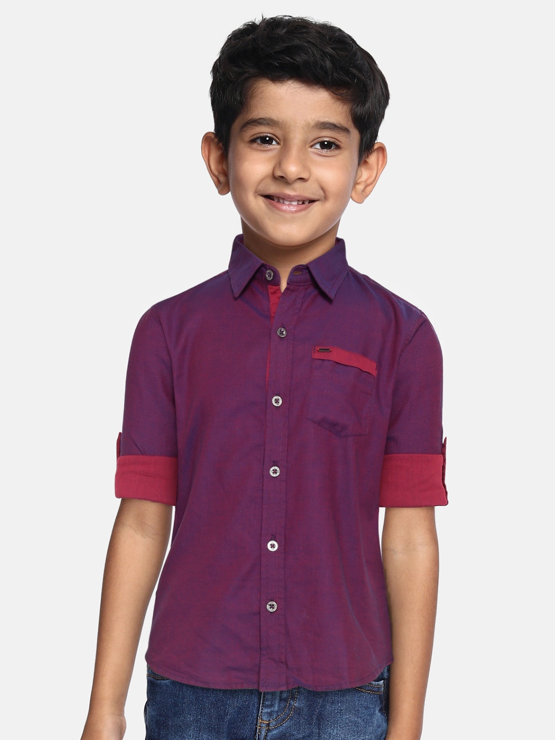 

Gini and Jony Boys Purple Regular Fit Dual Toned Solid Casual Shirt