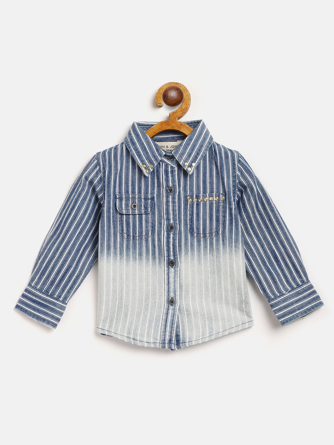 

Gini and Jony Infant Girls Blue & White Regular Fit Ombre Dyed & Striped Cotton Shirt