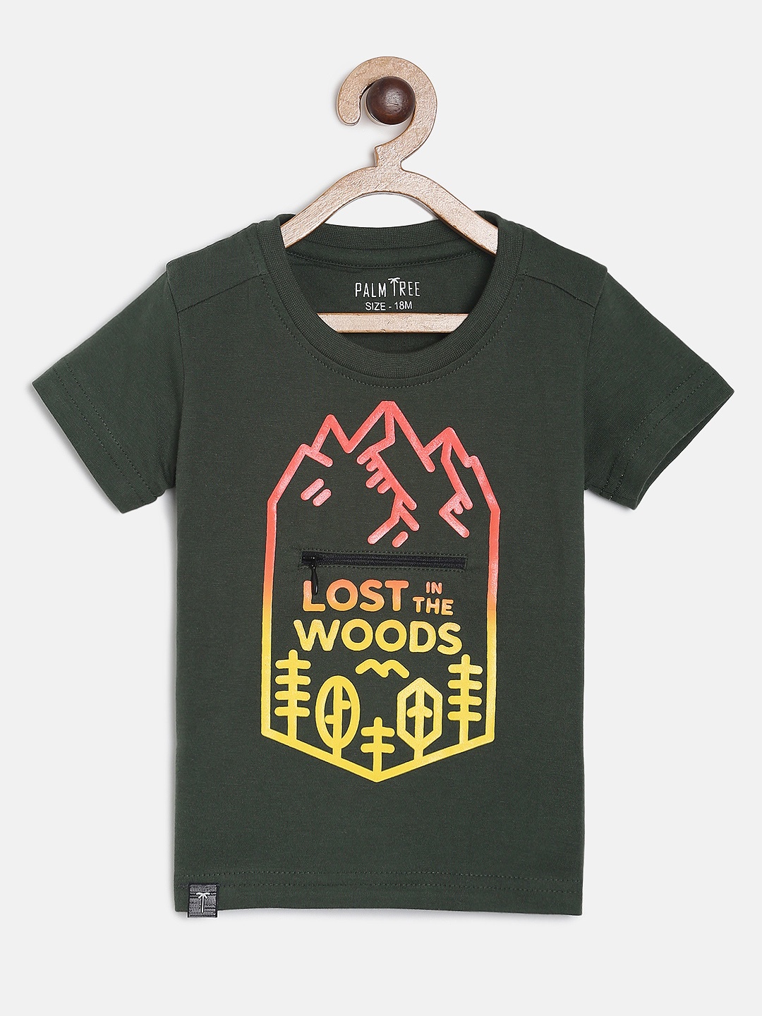 

Palm Tree Boys Olive Green Printed Round Neck T-shirt