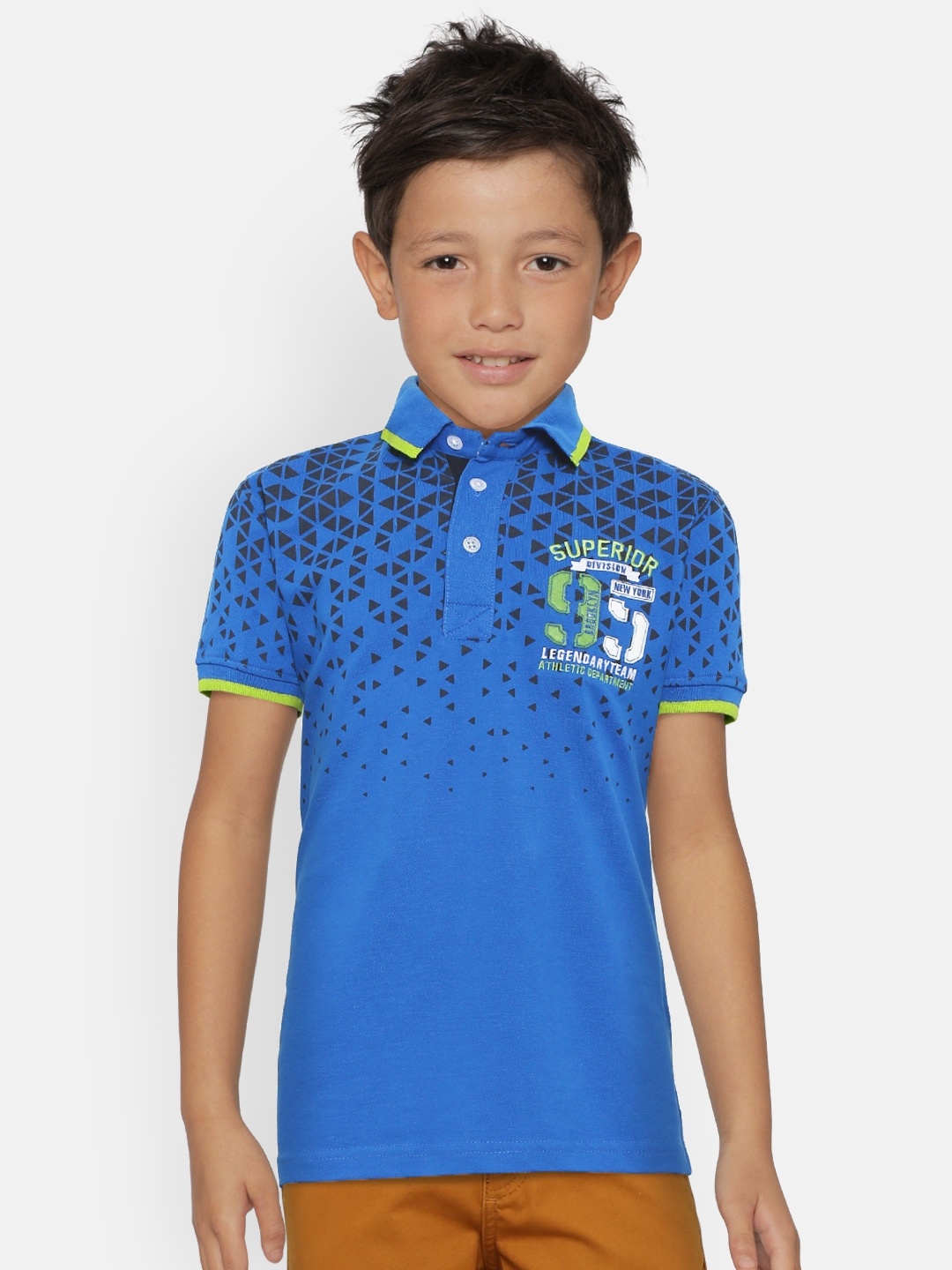 

Palm Tree Boys Blue Black Printed Polo Collar Pure Cotton T-shirt