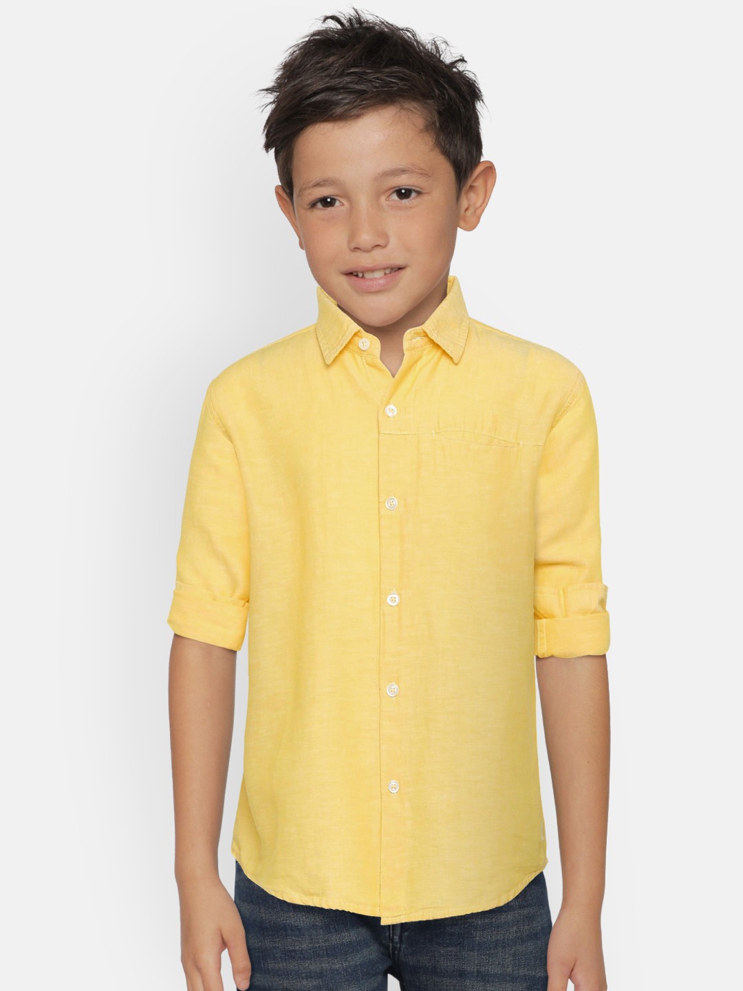 

Gini and Jony Boys Yellow Regular Fit Solid Casual Shirt