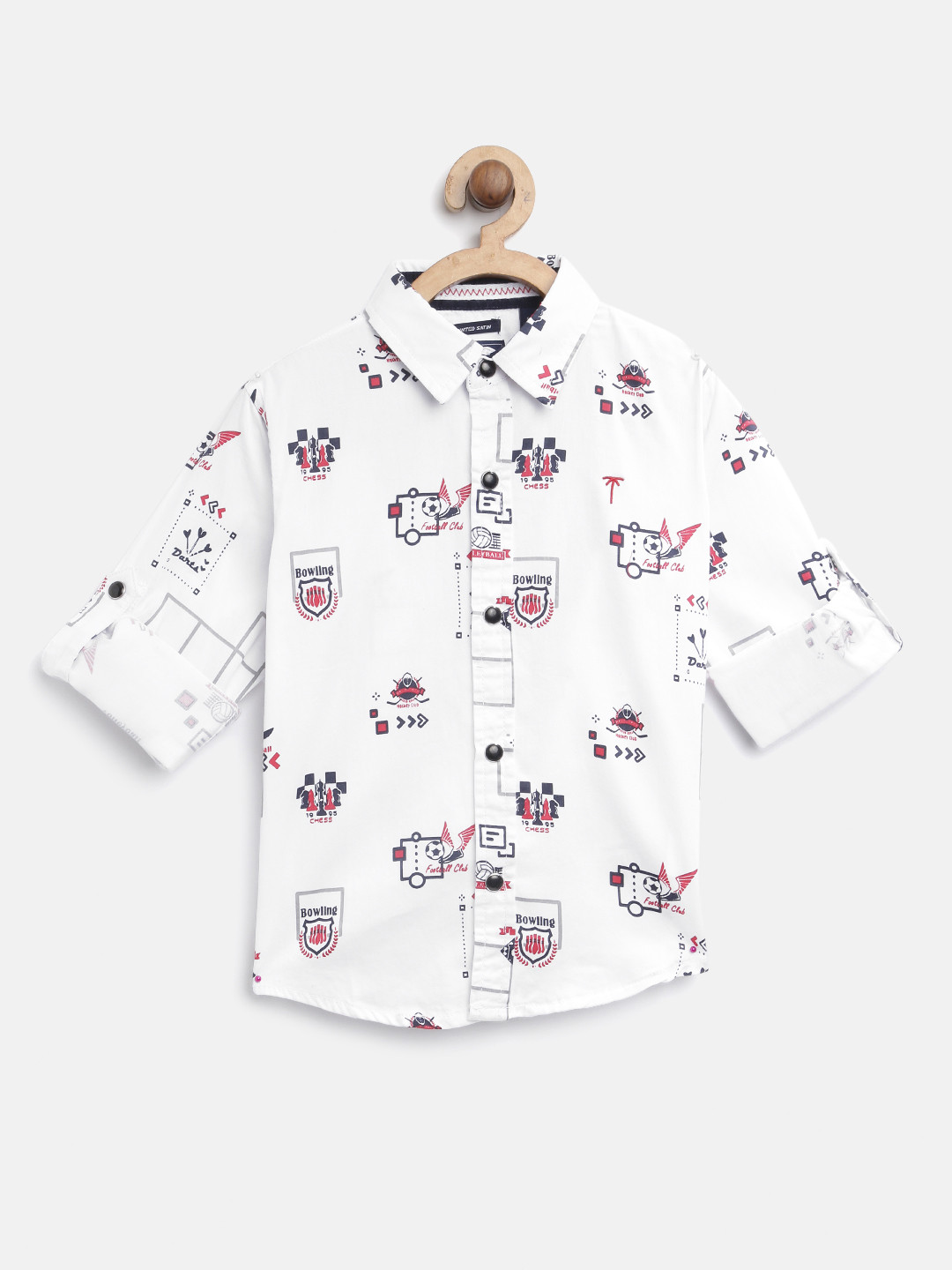 

Palm Tree Boys White & Red Regular Fit Printed Casual Shirt