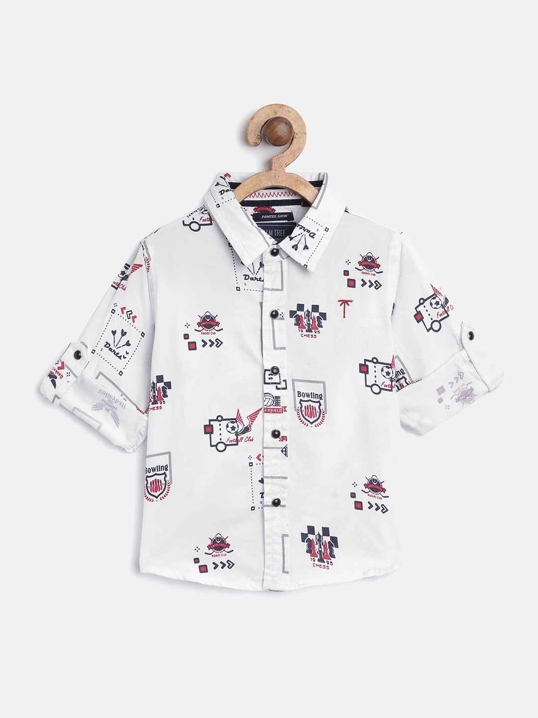 

Palm Tree Boys White & Navy Blue Regular Fit Printed Casual Shirt with Satin Finish