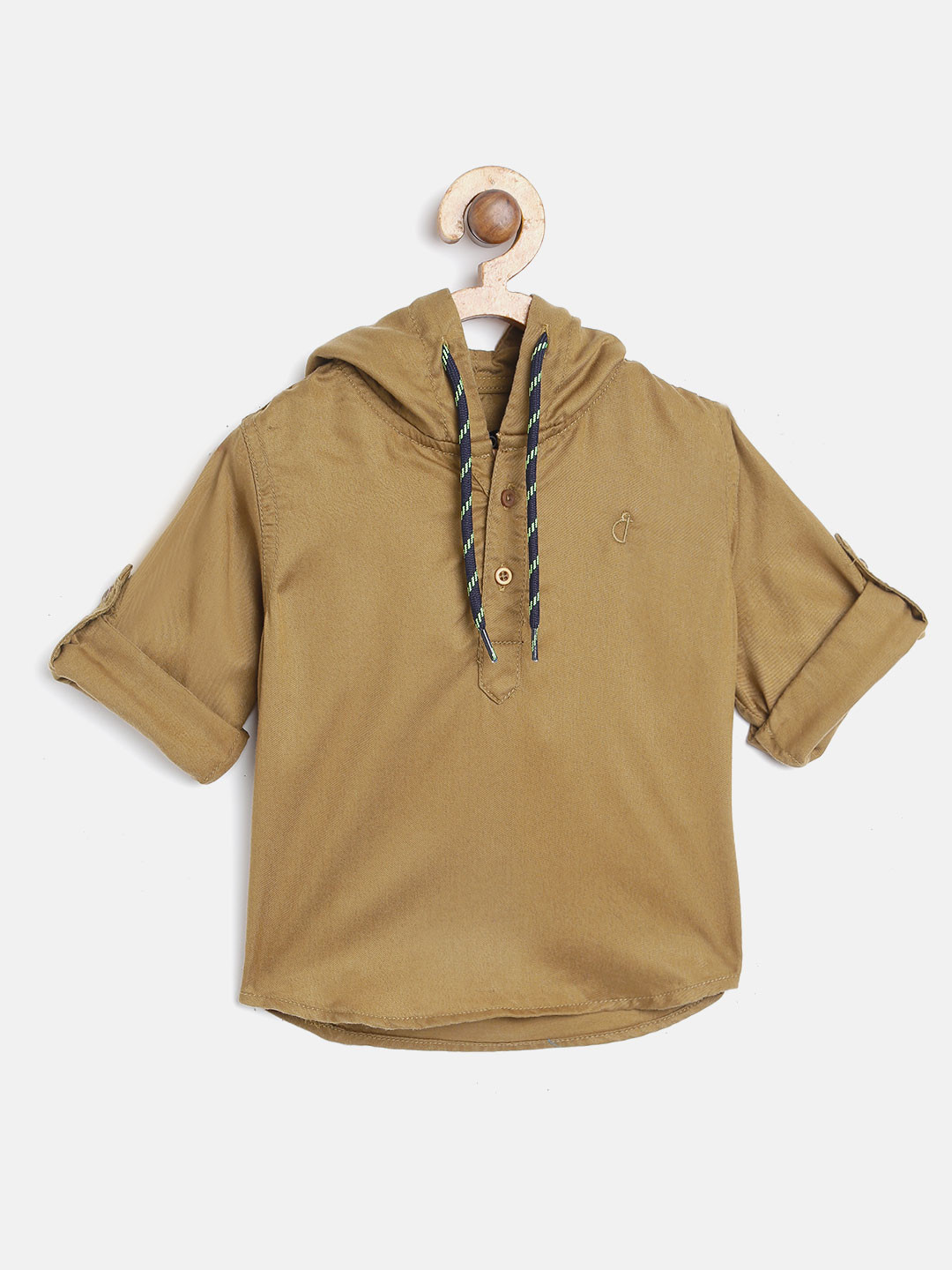 

Gini and Jony Boys Khaki Regular Fit Solid Hooded Casual Shirt