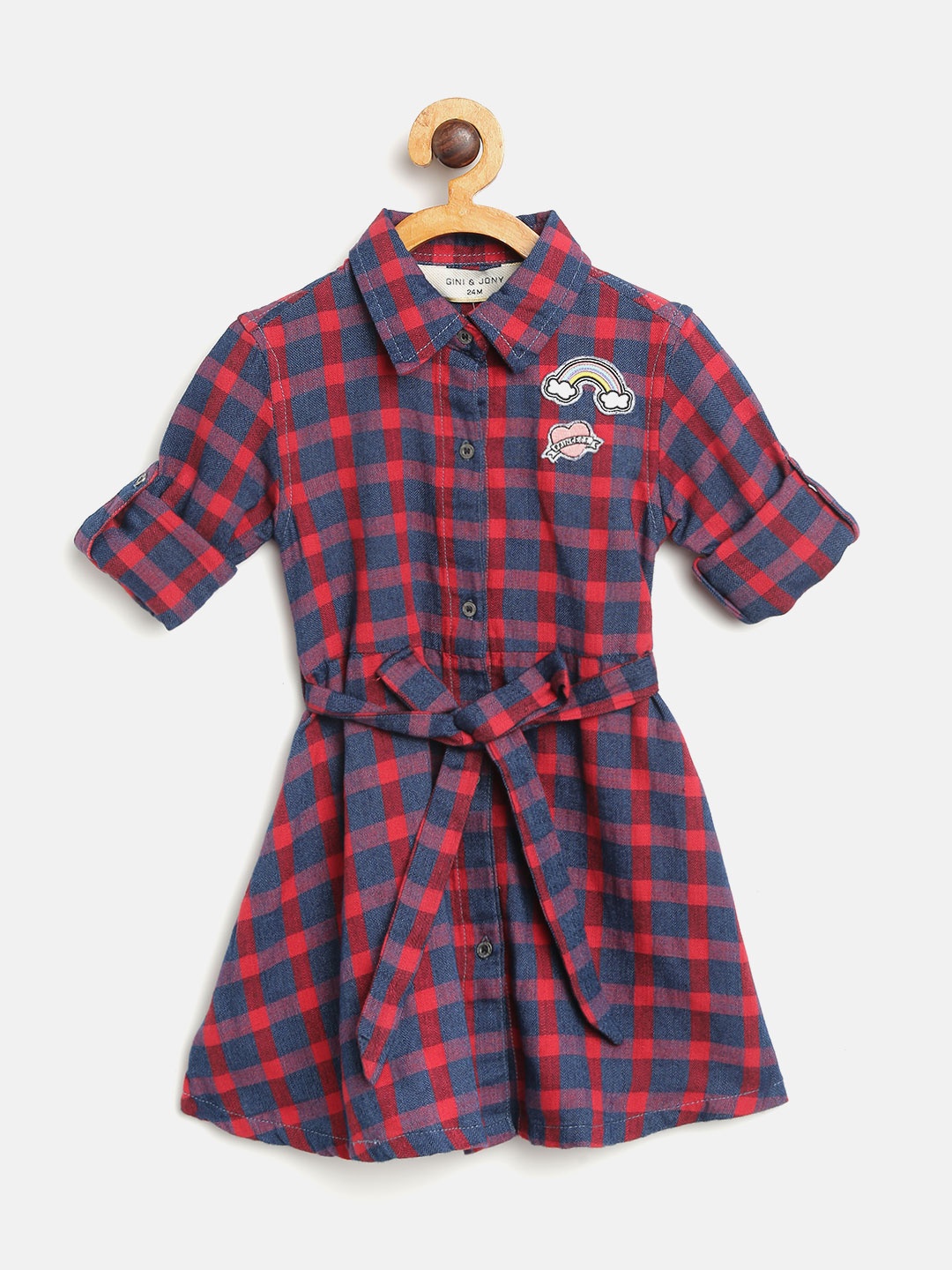 

Gini and Jony Girls Navy & Red Checked Shirt Dress, Navy blue