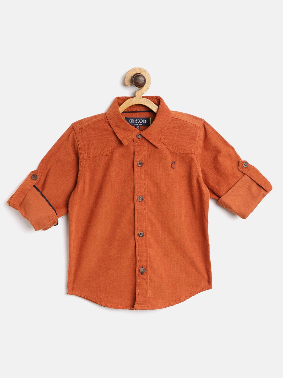 

Gini and Jony Boys Rust Orange Slim Fit Solid Casual Shirt