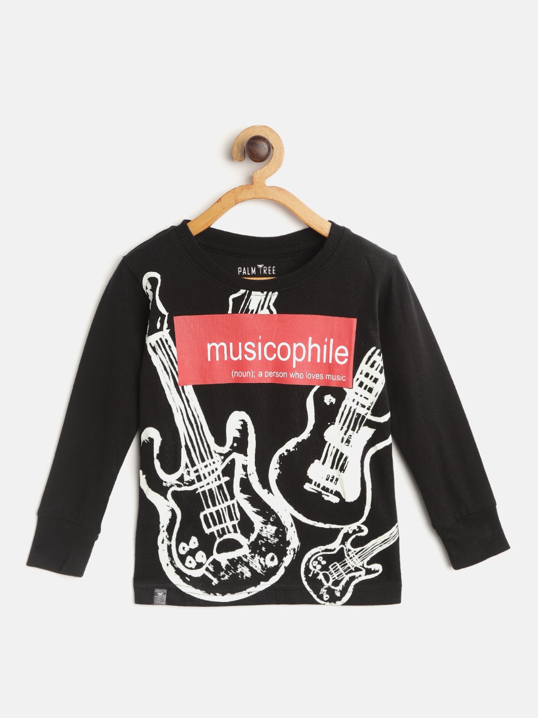

Palm Tree Infant Boys Black White Guitar Print Round Neck Pure Cotton T-shirt