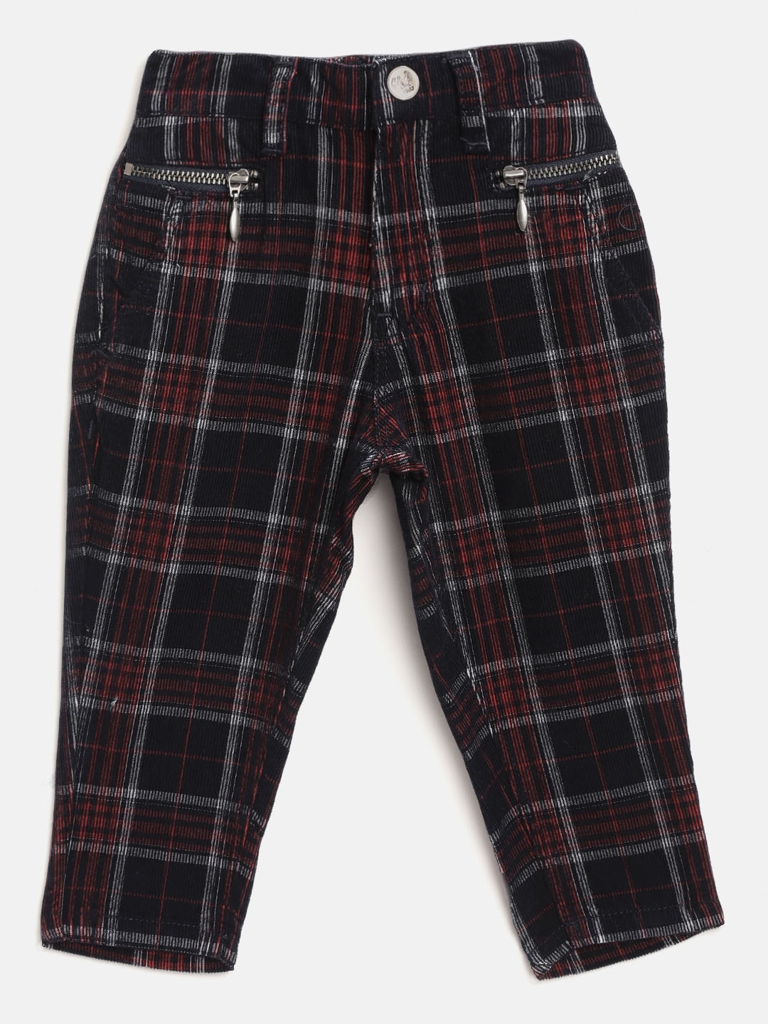 

Gini and Jony Girls Navy Blue & Maroon Corduroy Regular Fit Checked Trousers