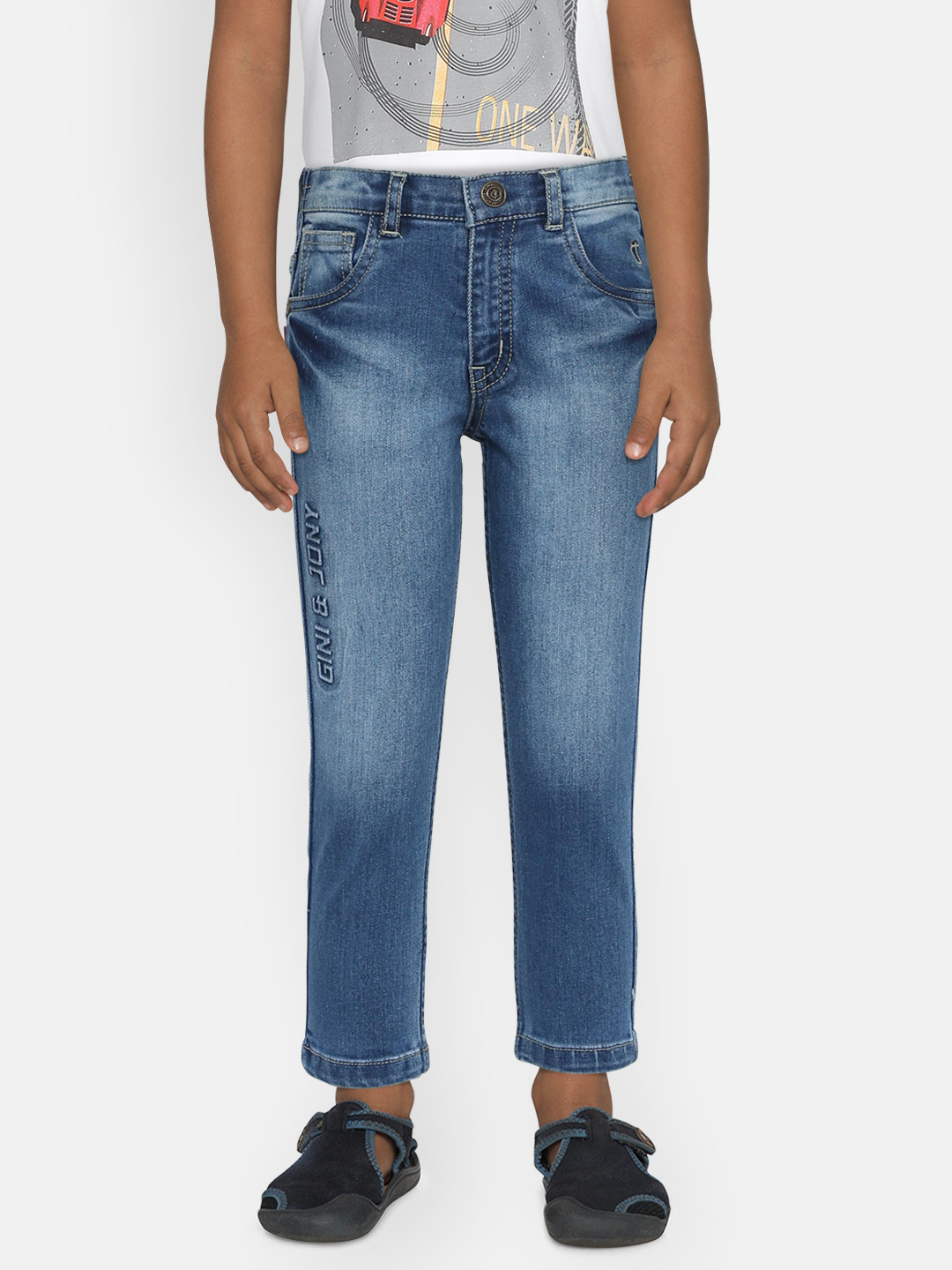 

Gini and Jony Boys Blue Regular Fit Mid-Rise Mildly Distressed Stretchable Jeans