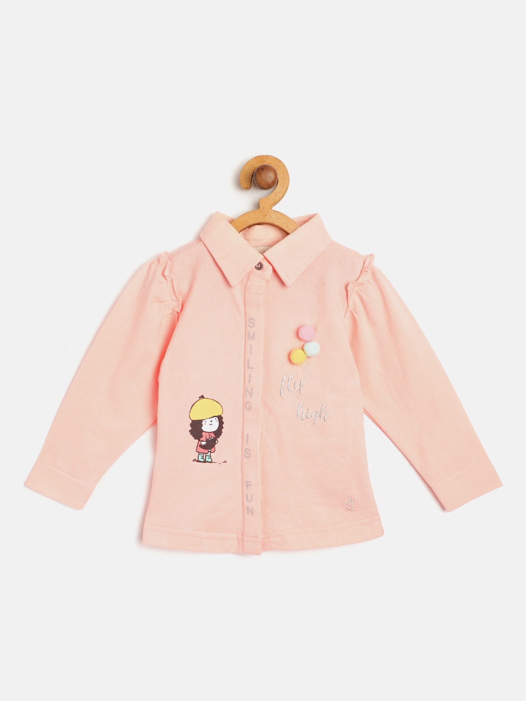 

Gini and Jony Girls Peach-Coloured & Silver Printed Pure Cotton Shirt