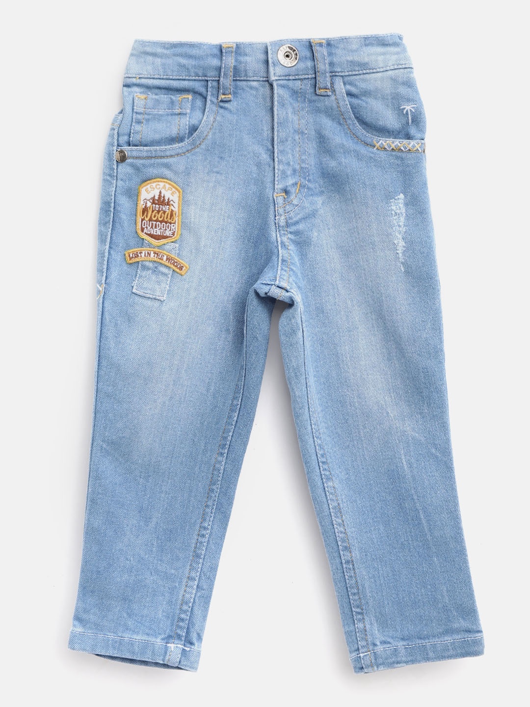 

Palm Tree Boys Blue Regular Fit Mid-Rise Low Distress Stretchable Jeans
