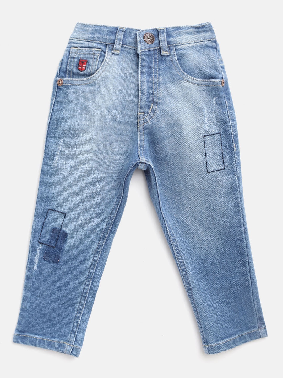 

Palm Tree Boys Blue Regular Fit Mid-Rise Low Distress Stretchable Jeans