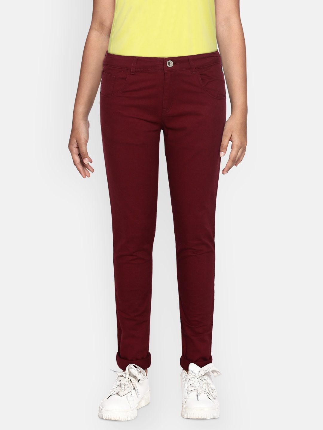 

Gini and Jony Girls Maroon Solid Regular Fit Trousers