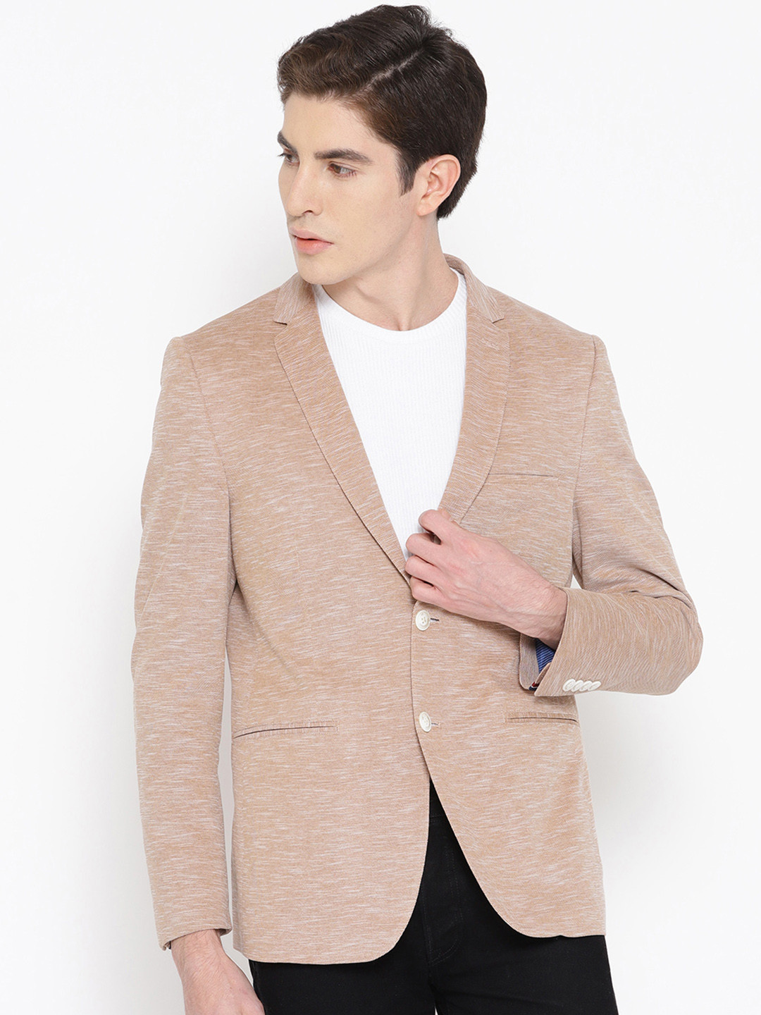 

Louis Philippe Sport Men Beige Self-Design Single-Breasted Casual Pure Cotton Blazer