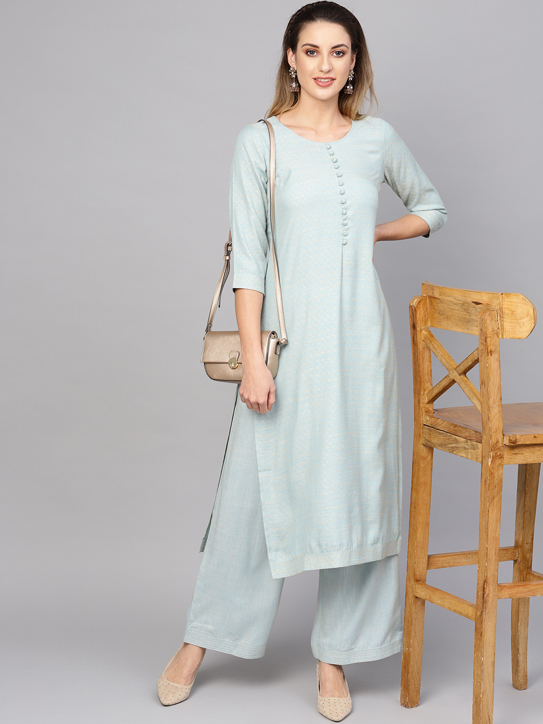 

AKS Women Blue & Beige Self Design Kurta with Palazzos