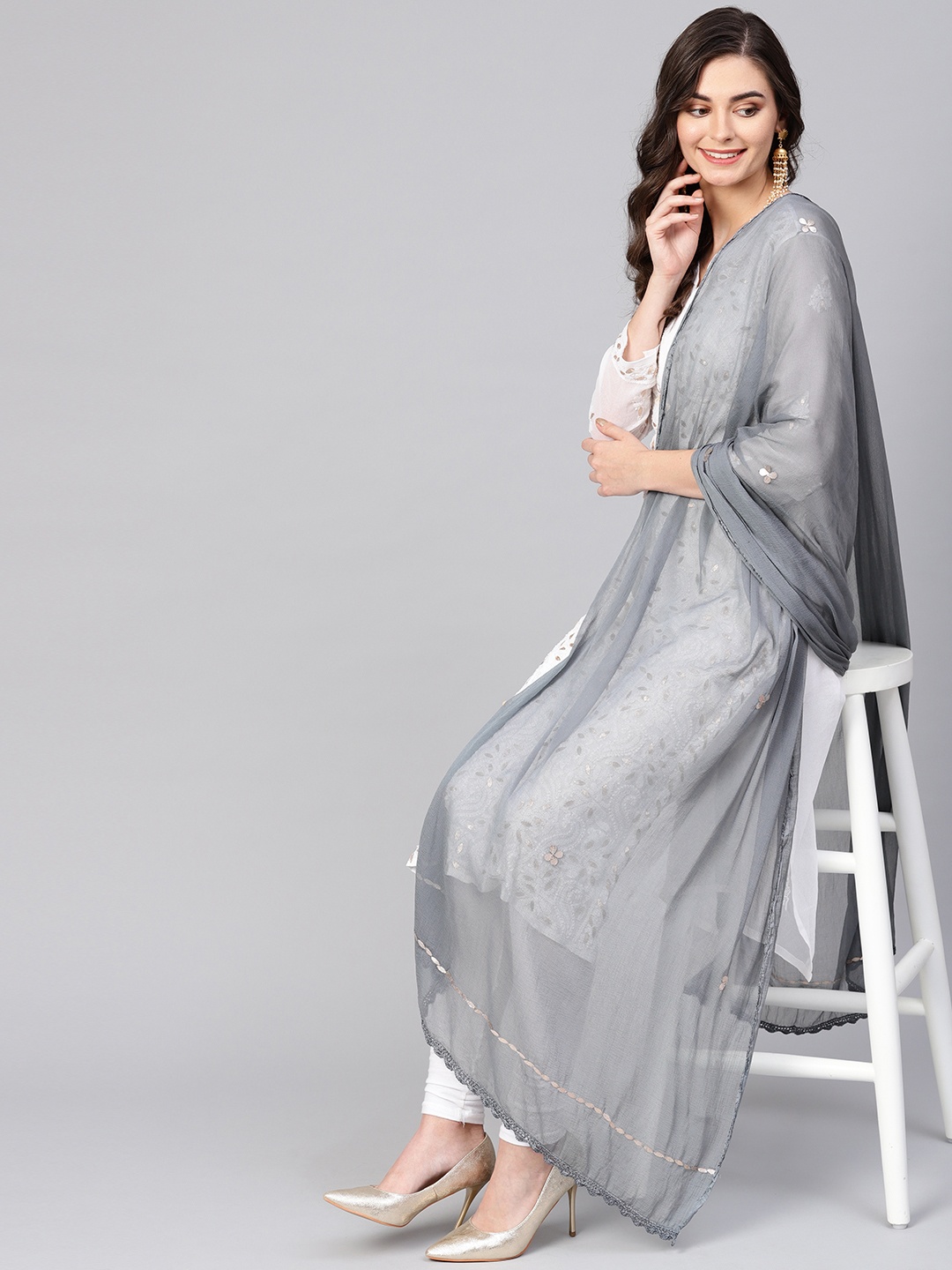 

Saadgi Grey Gotta Patti Work Dupatta, Charcoal