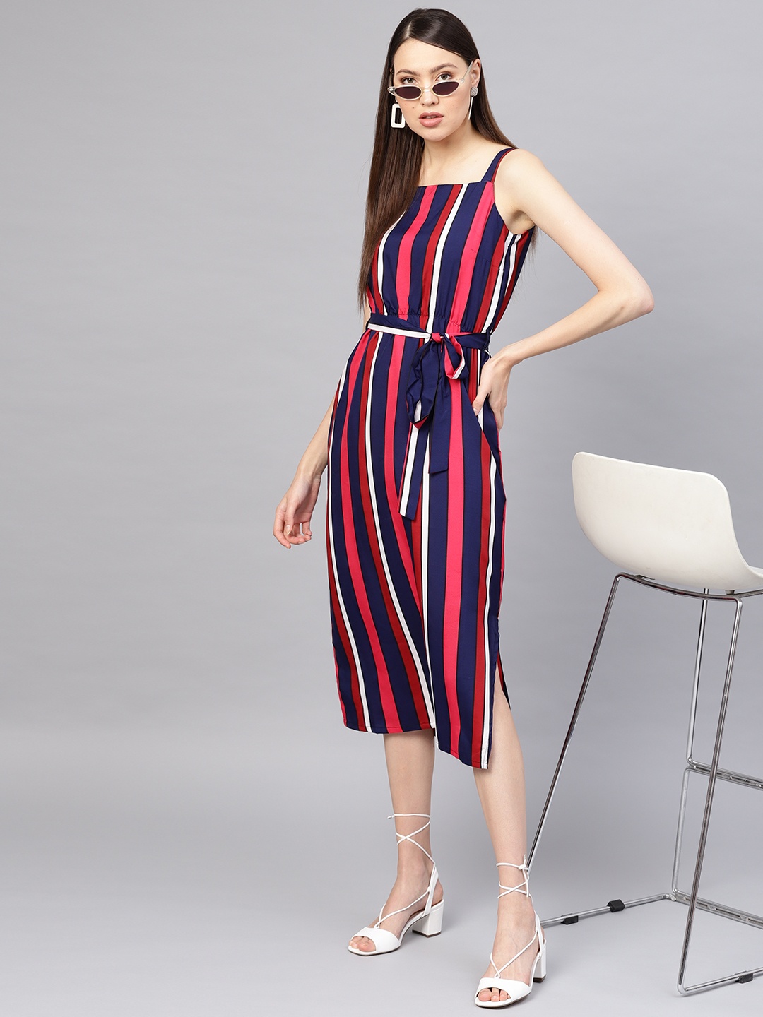 

SIRIKIT Women Navy Blue & Red Striped A-Line Dress