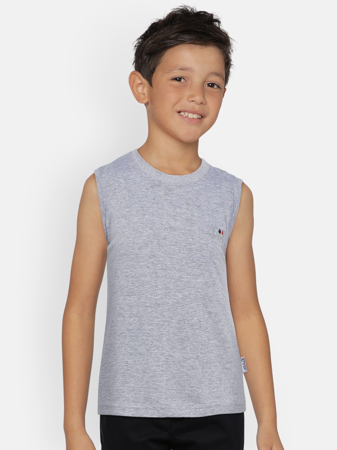 

dongli Boys Grey Melange Solid Round Neck Pure Cotton T-shirt