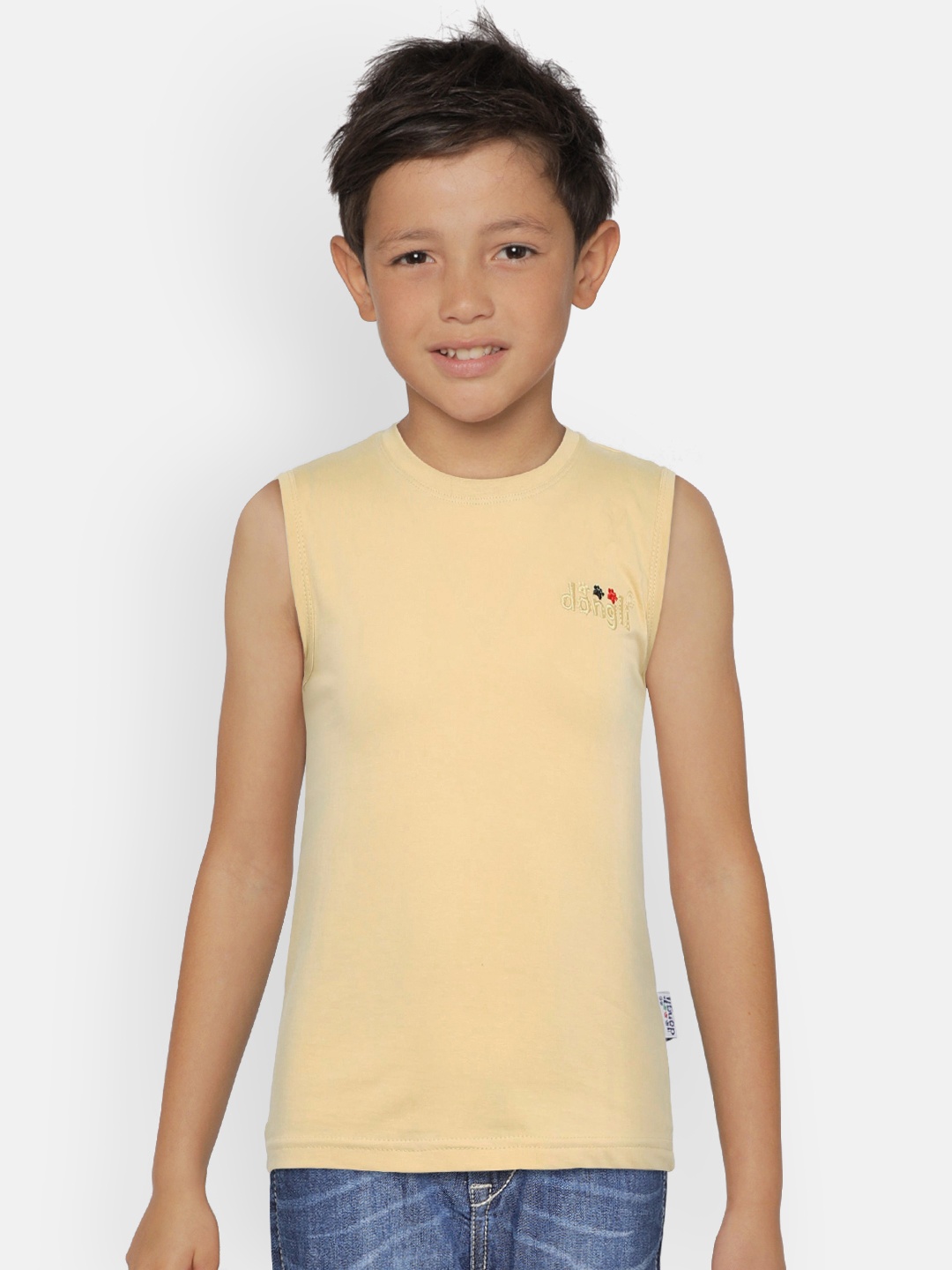 

dongli Boys Beige Solid Round Neck Pure Cotton T-shirt