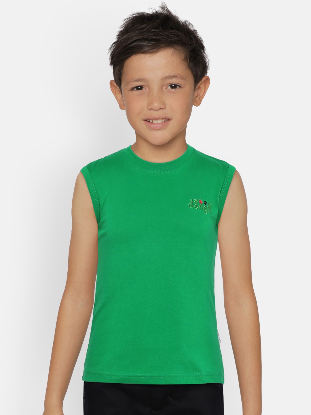 

dongli Boys Green Solid Round Neck Sleeveless T-shirt