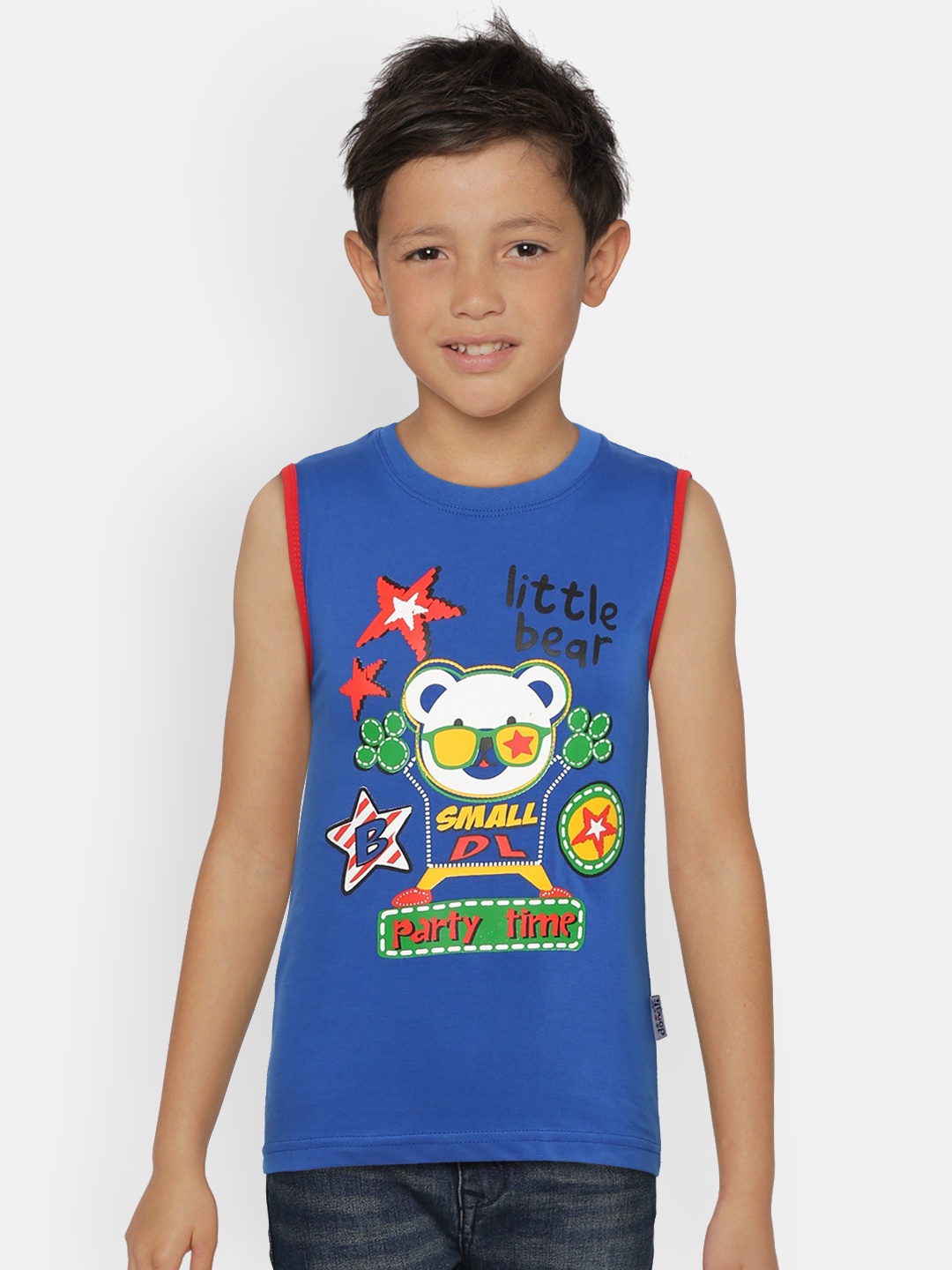 

dongli Boys Blue Printed Round Neck Pure Cotton T-shirt