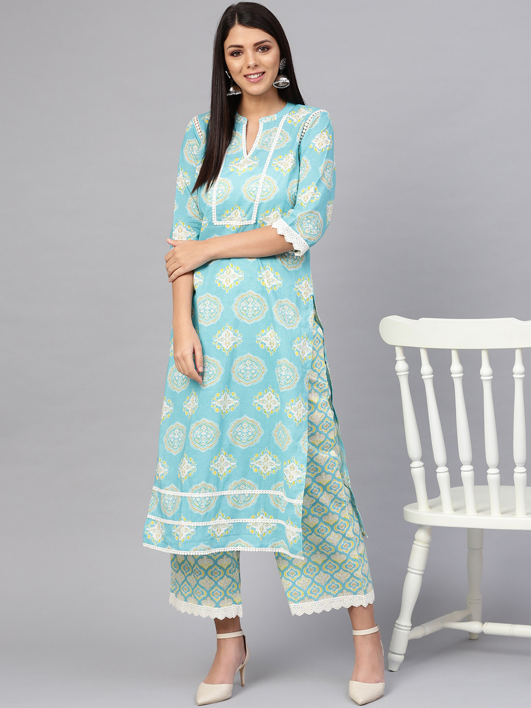 

Libas Women Blue & White Printed Kurta with Palazzos