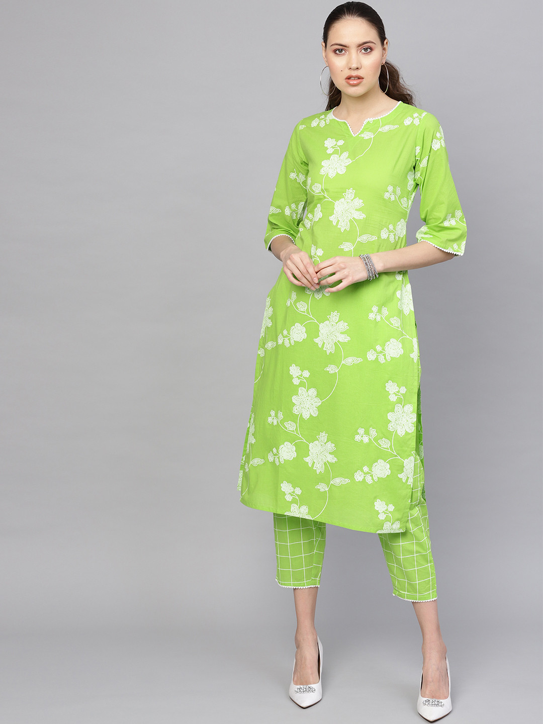 

Libas Women Green & Off-White Printed Kurta with Trousers