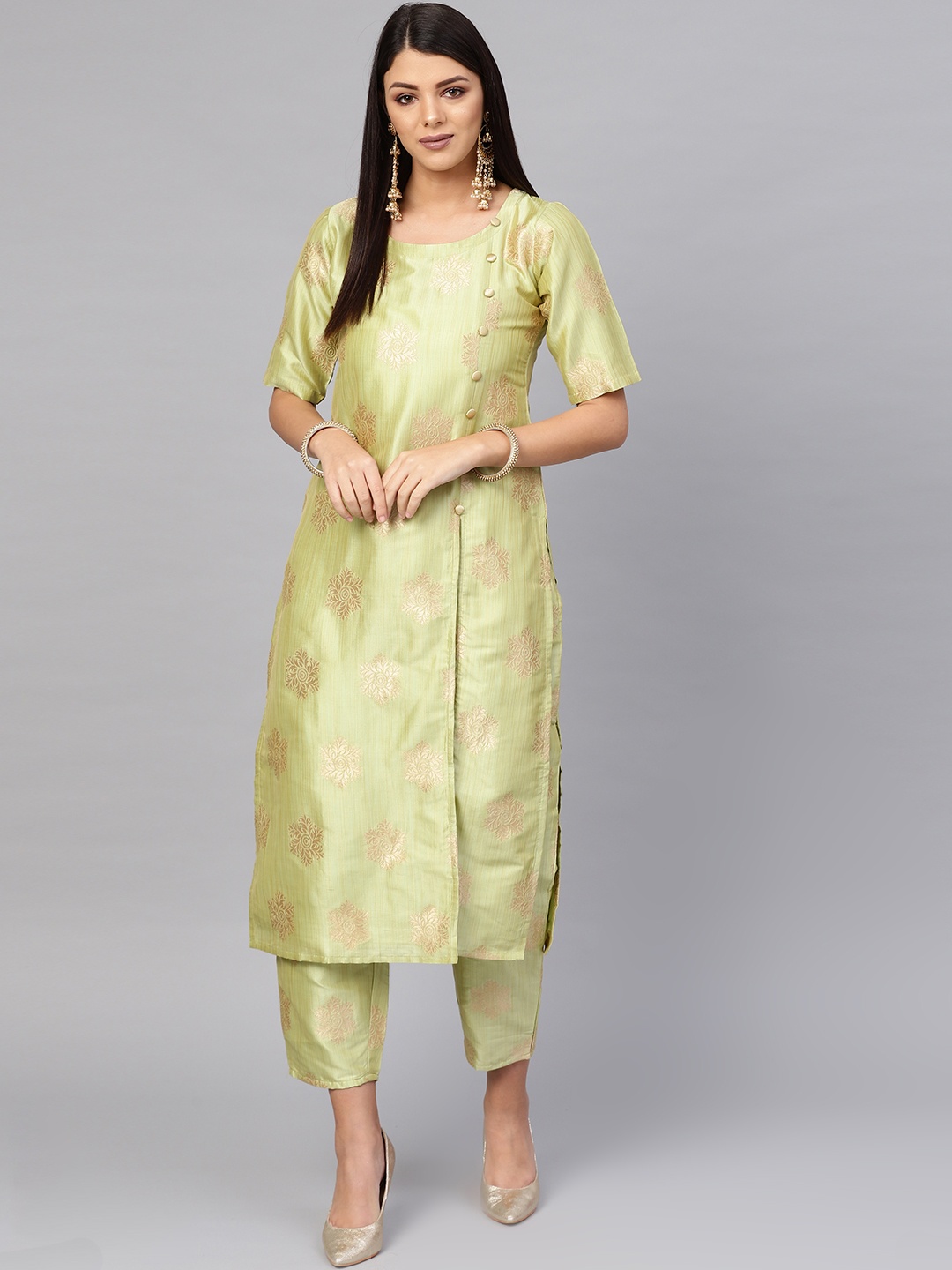 

Libas Women Green & Golden Self Design Kurta with Trousers