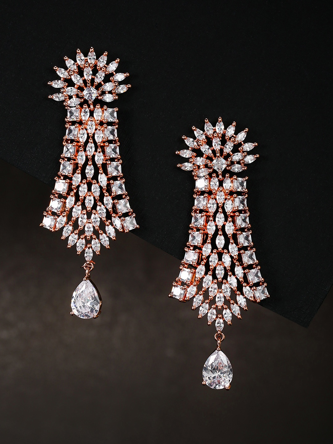 

Priyaasi Rose Gold-Plated AD Studded Handcrafted Drop Earrings