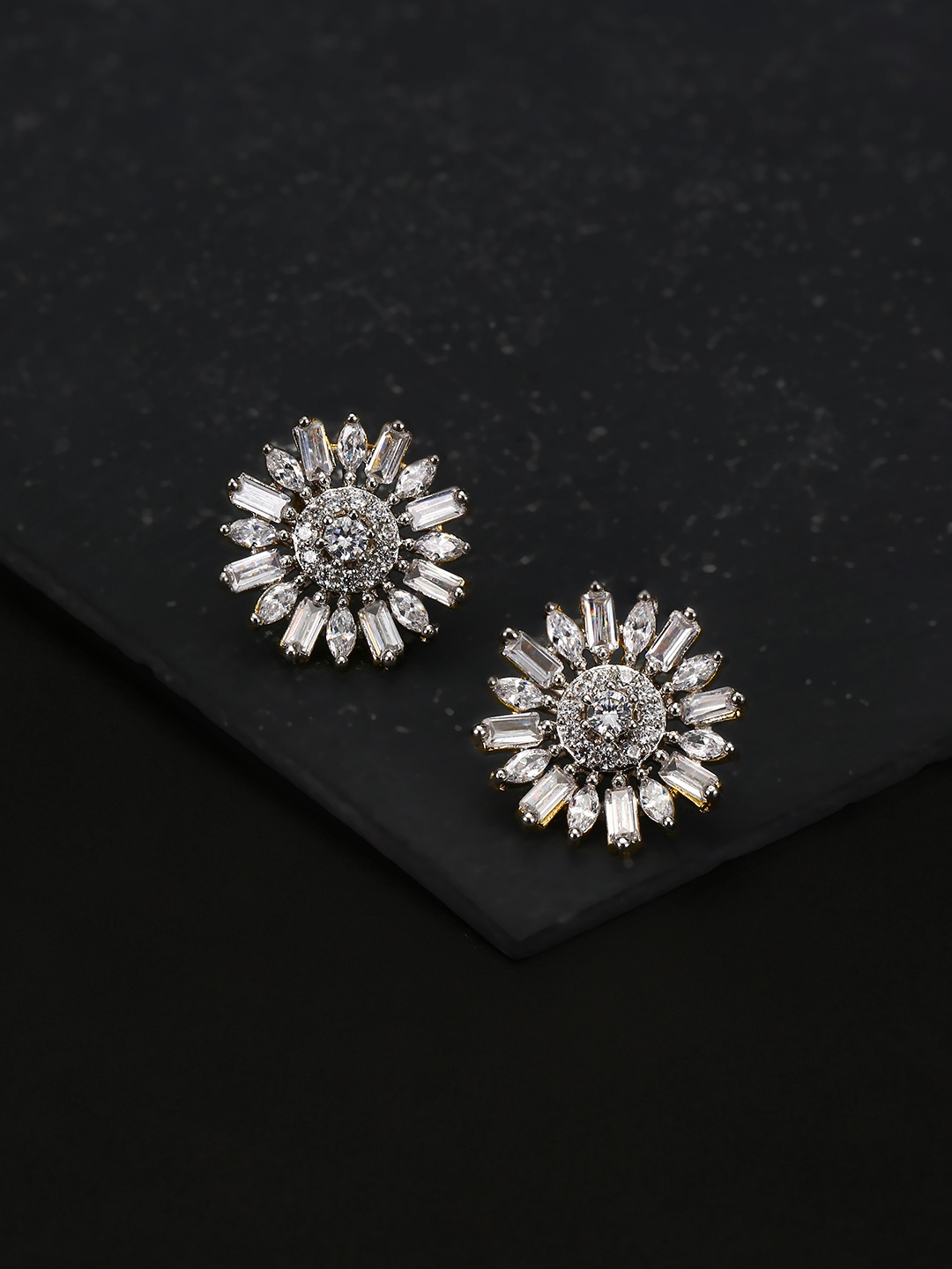 

Priyaasi Gold-Plated CZ Studded Floral Studs