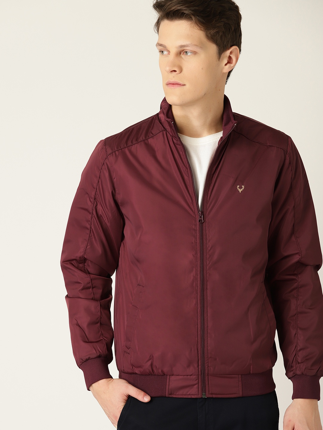 

Allen Solly Sport Men Maroon Solid Bomber Jacket