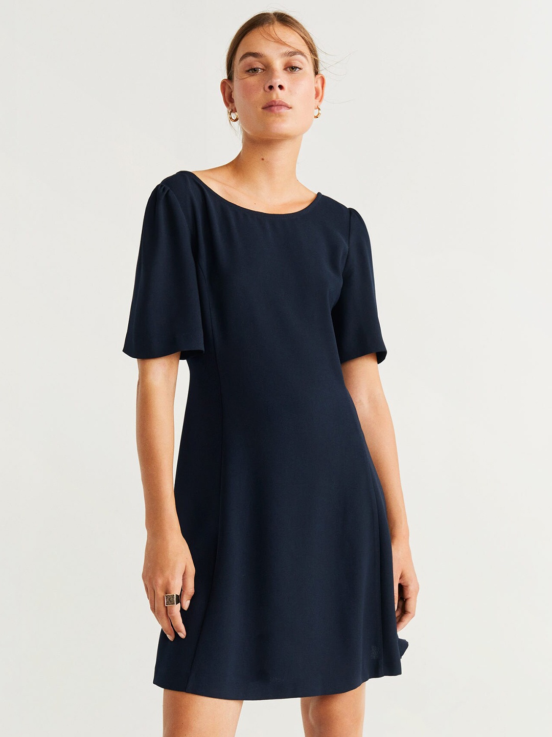 

MANGO Women Solid Navy Blue A-Line Dress