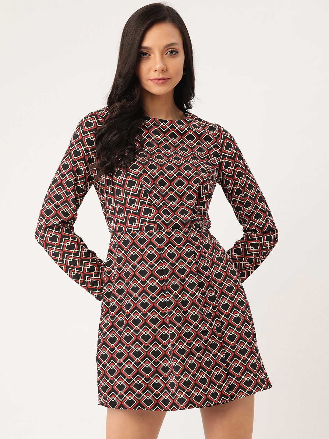 

MANGO Women Black & Red Printed A-Line Dress