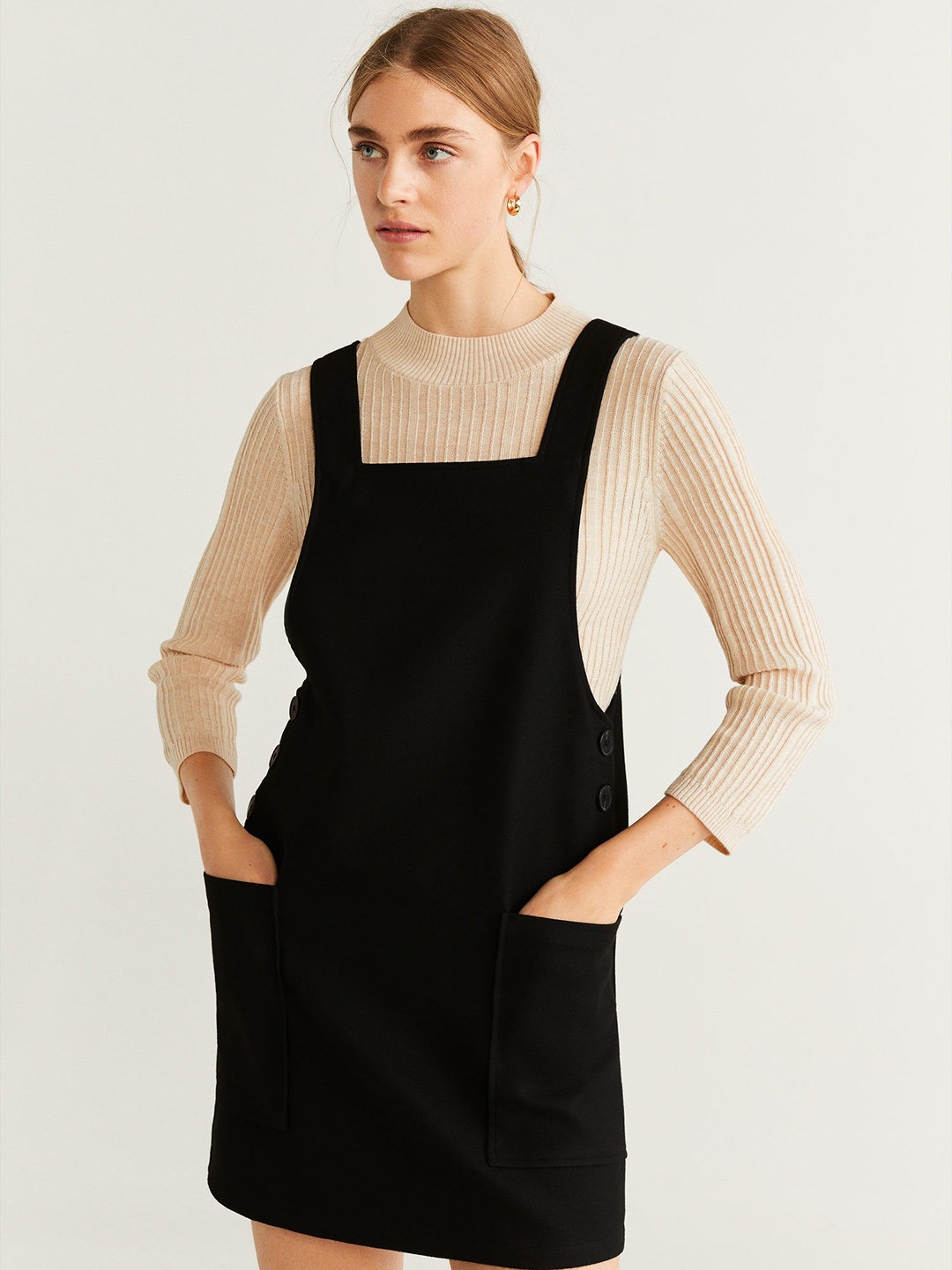 

MANGO Women Black Solid Pinafore Dress