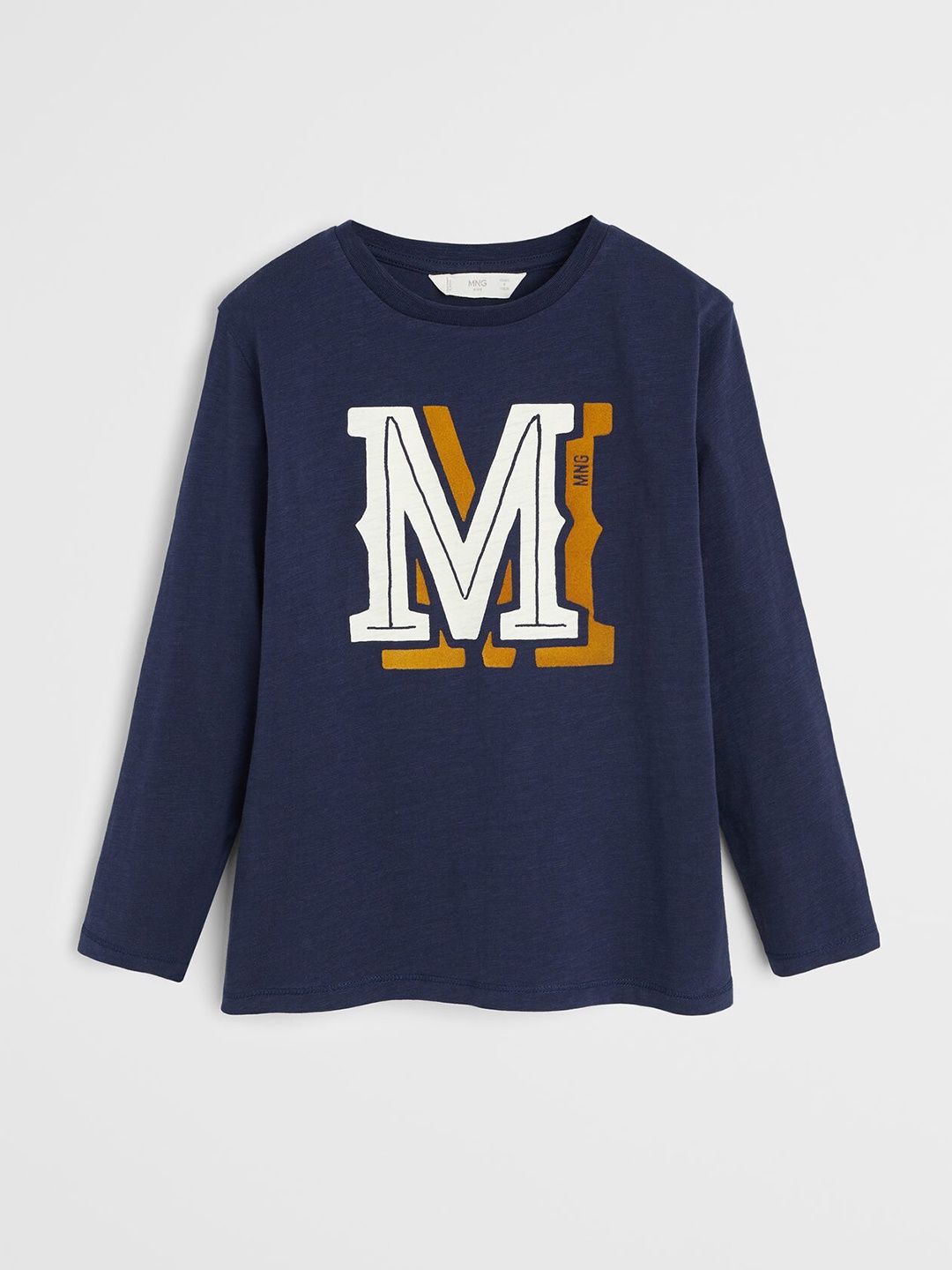 

Mango Kids Boys Navy Blue & White Printed Round Neck T-shirt