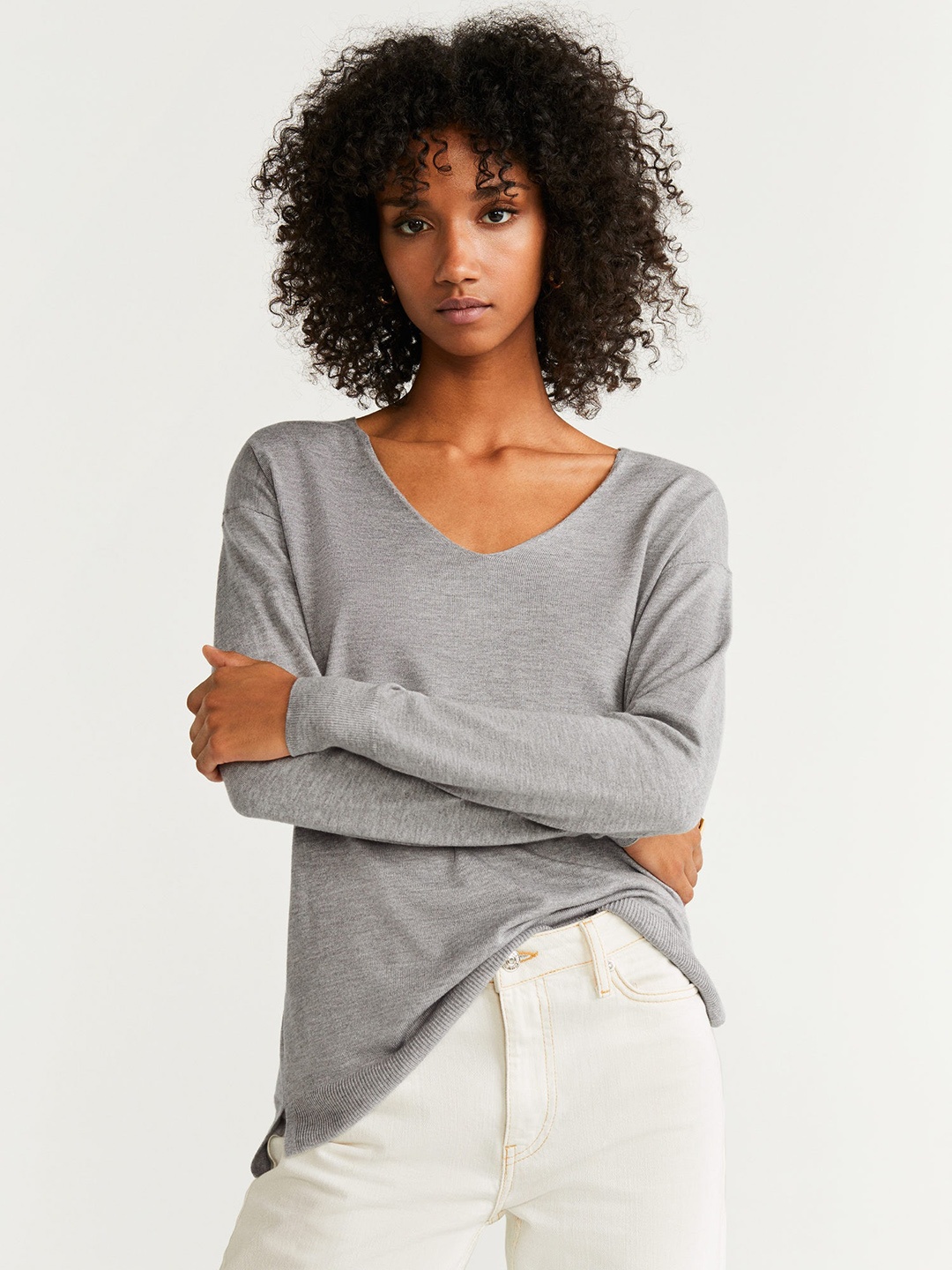 

MANGO Women Grey Melange Solid Sweater