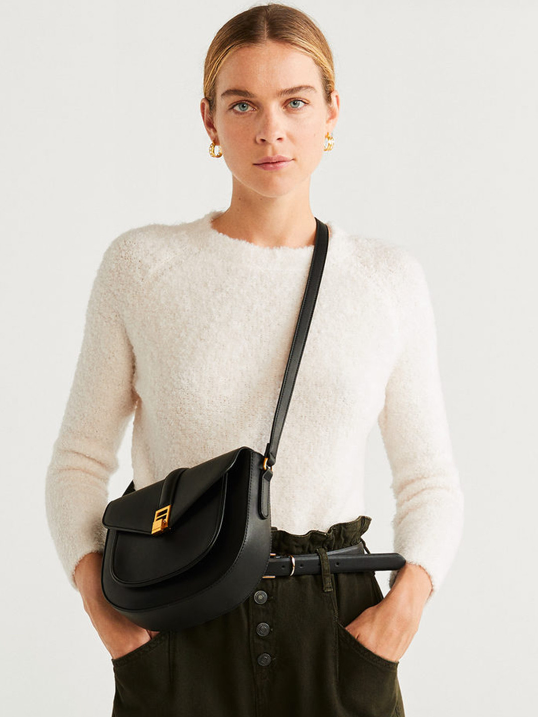 

MANGO Women Off-White Solid Sweater