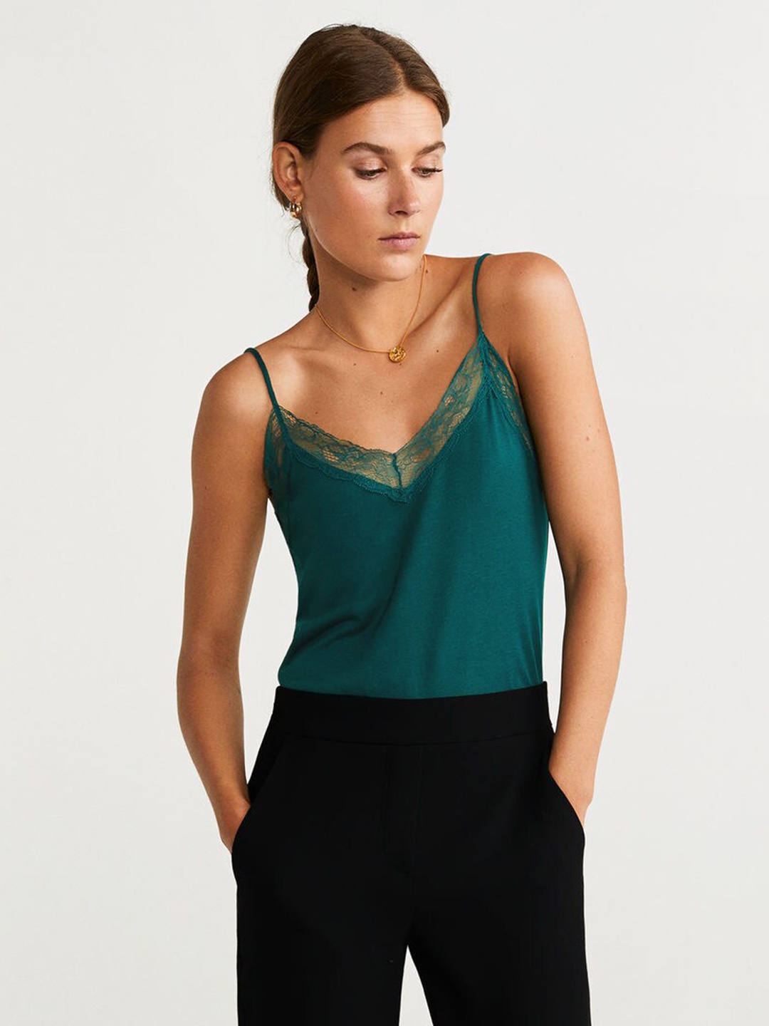 

MANGO Women Green Solid Top