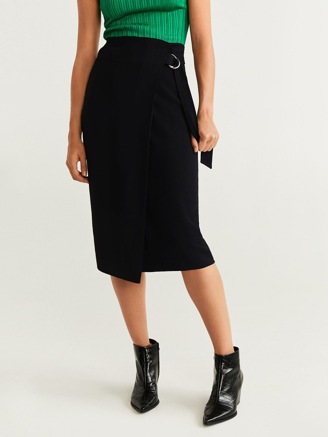 

MANGO Women Black Solid Wrap Skirt