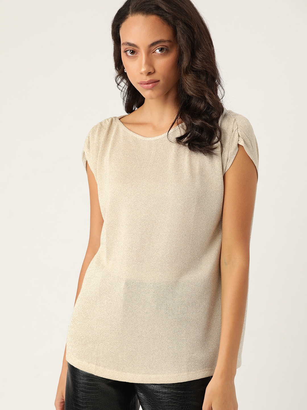 

MANGO Women Beige Solid Sheen Top