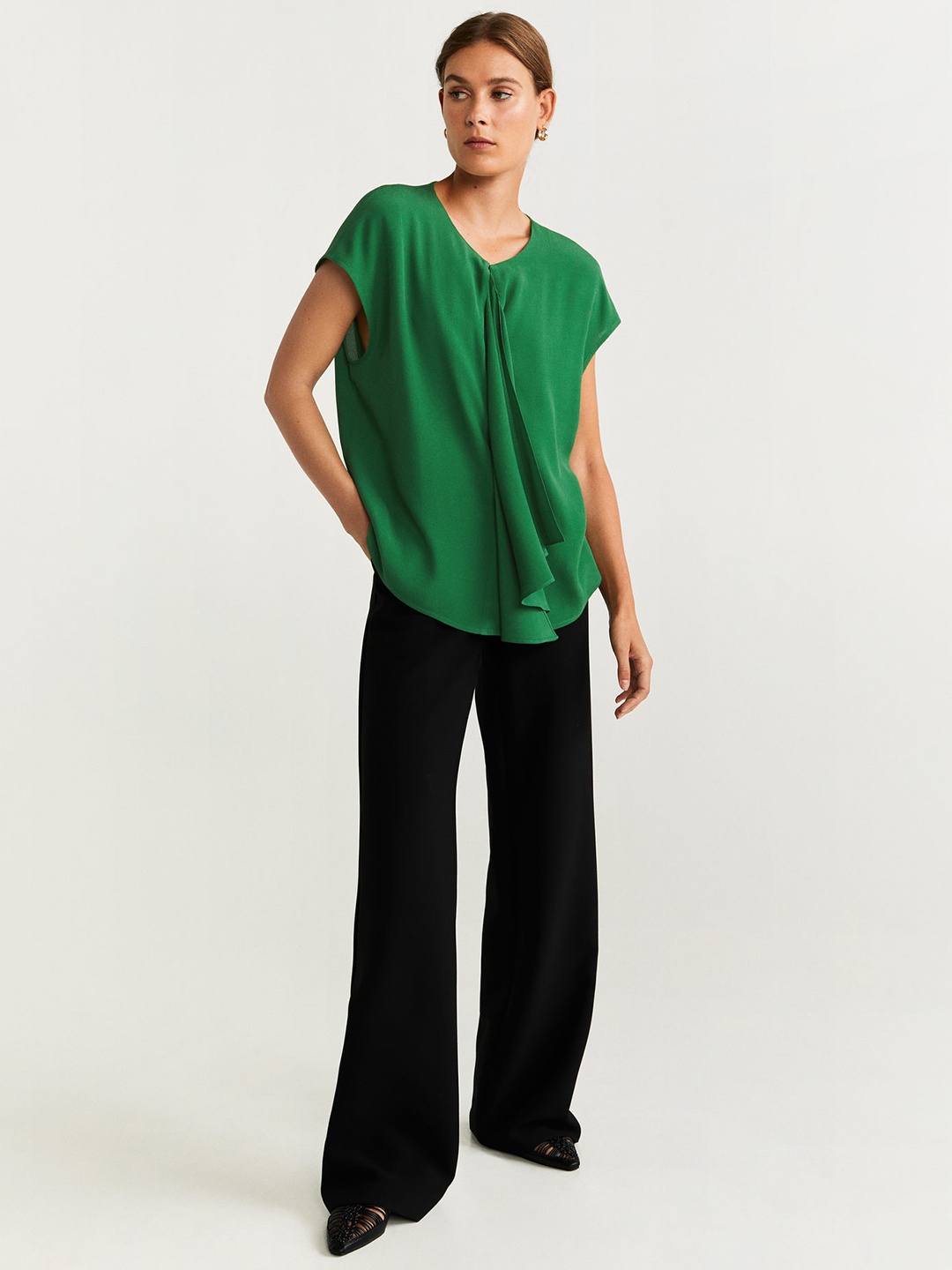 

MANGO Women Green Solid layered Top