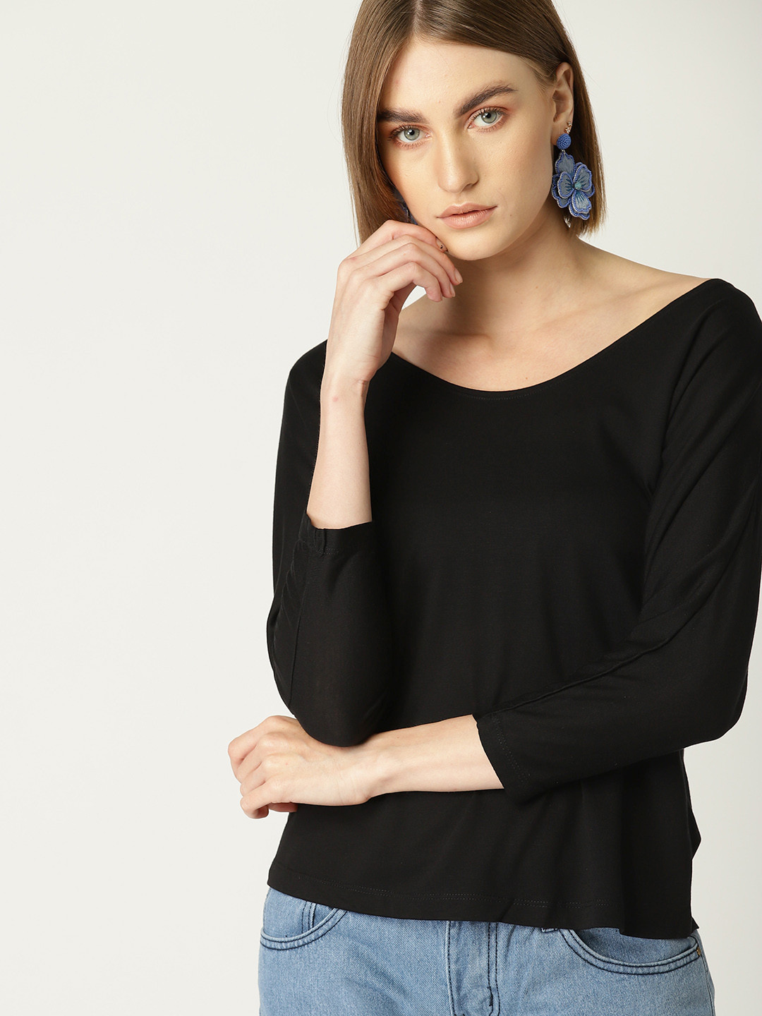 

MANGO Women Black Solid Regular Top