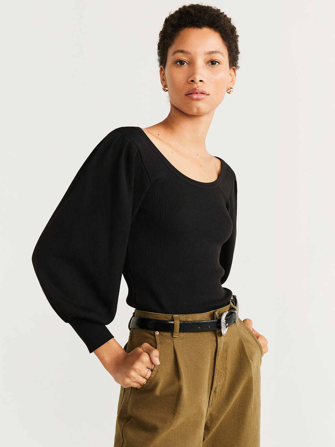 

MANGO Women Black Solid Top