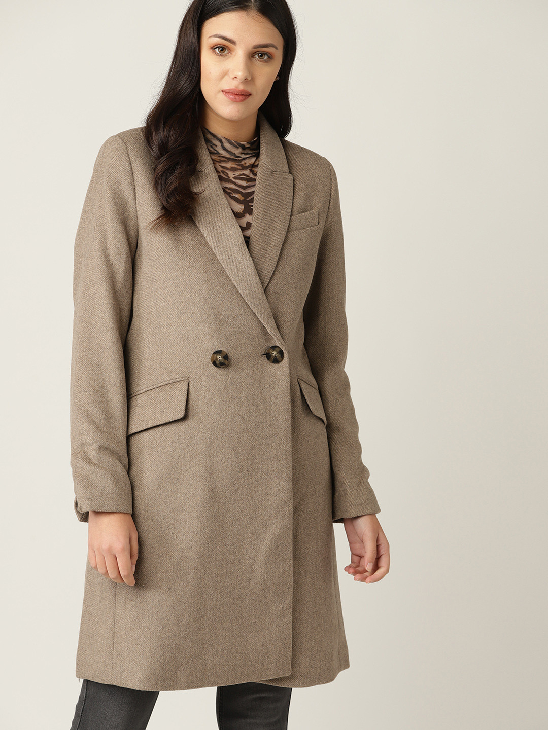 

MANGO Women Beige Solid Trench Coat