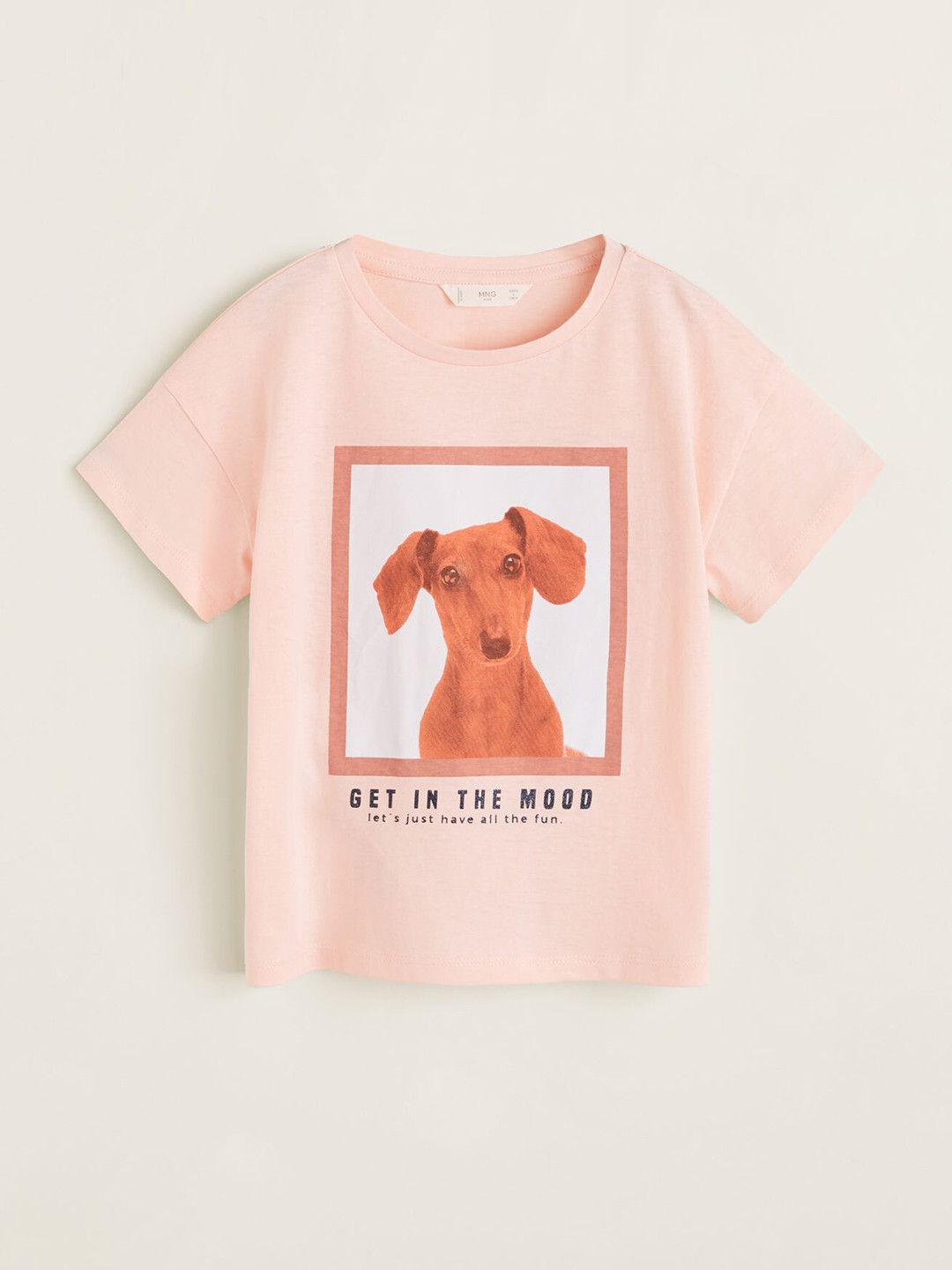 

Mango Kids Girls Peach-Coloured Printed Round Neck T-shirt