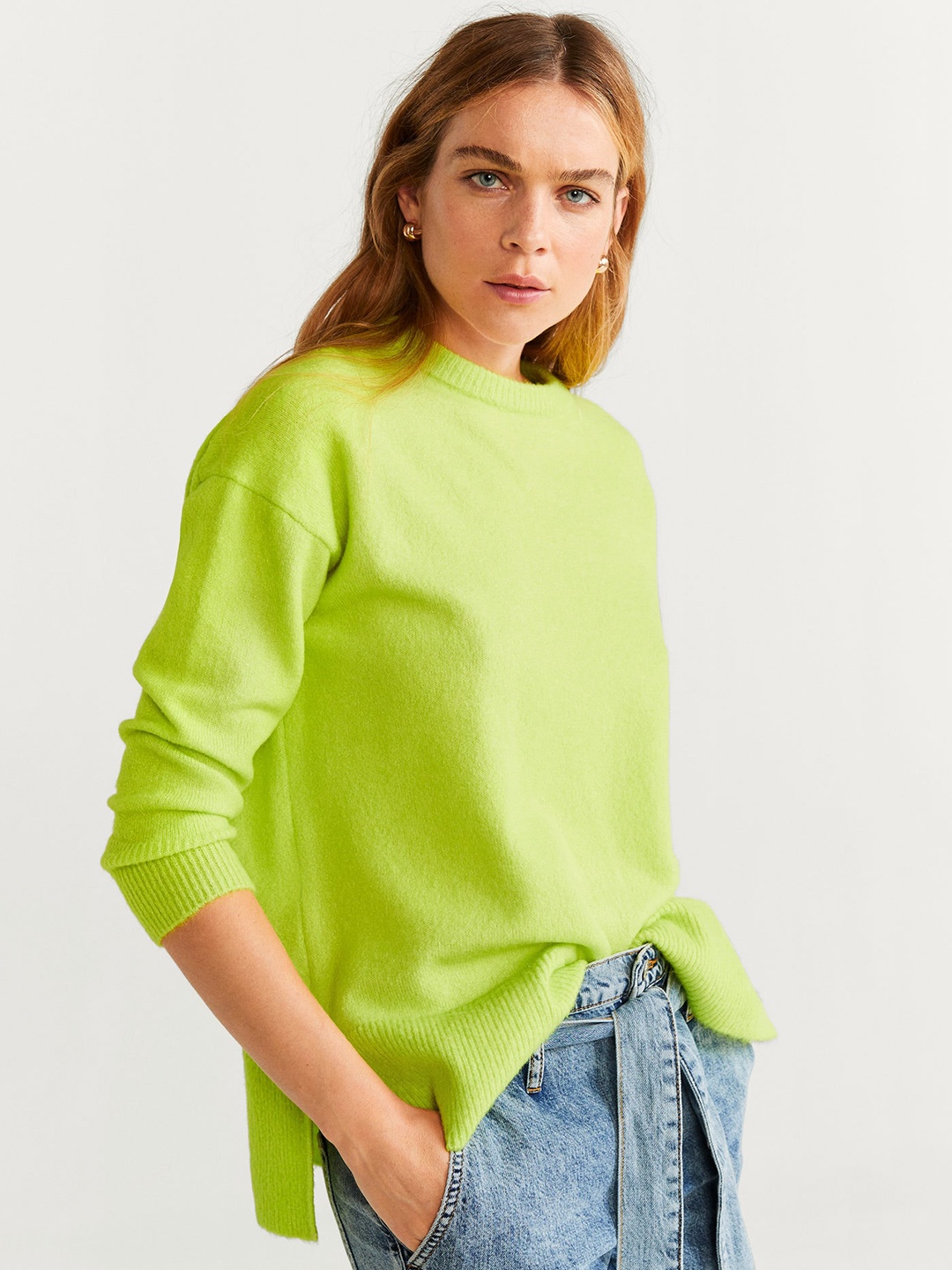 

MANGO Women Lime Green Solid Sweater