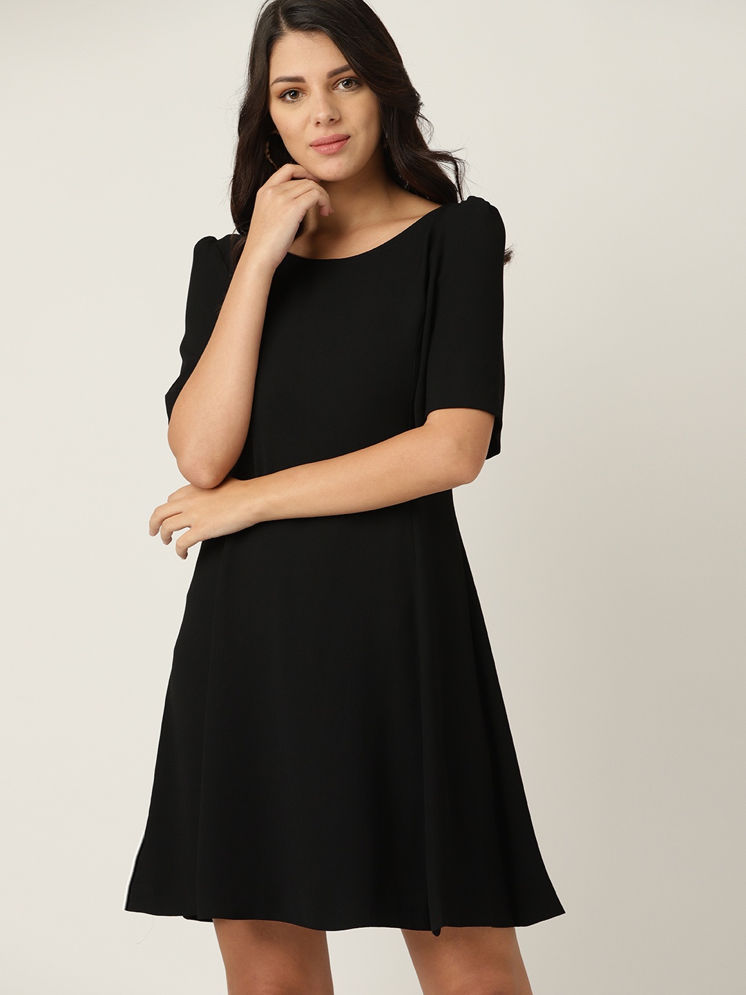 

MANGO Women Solid Black Fit and Flare Dress