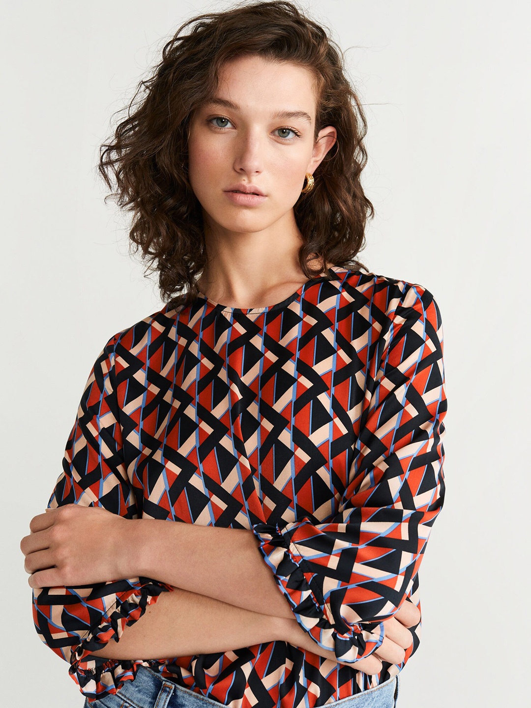 

MANGO Women Black & Red Printed Top